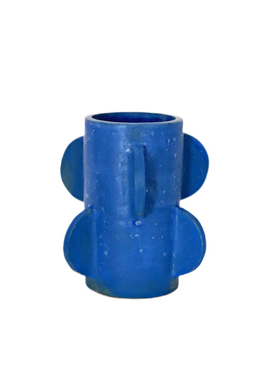 Blue Round Cactus Handmade Ceramics Vase