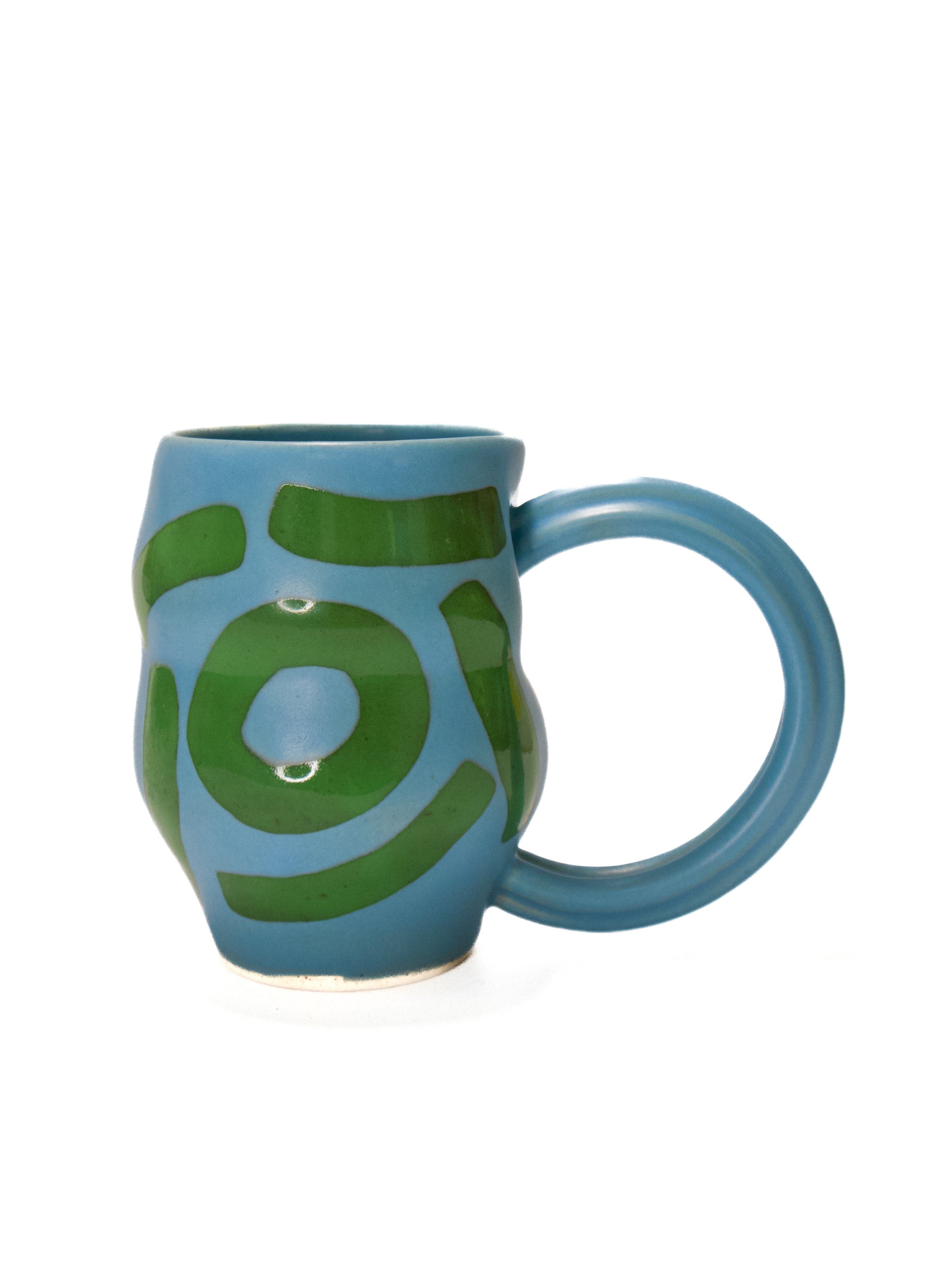 Beginner Ceramics Baby Blue Mug with Grass Green Shapes