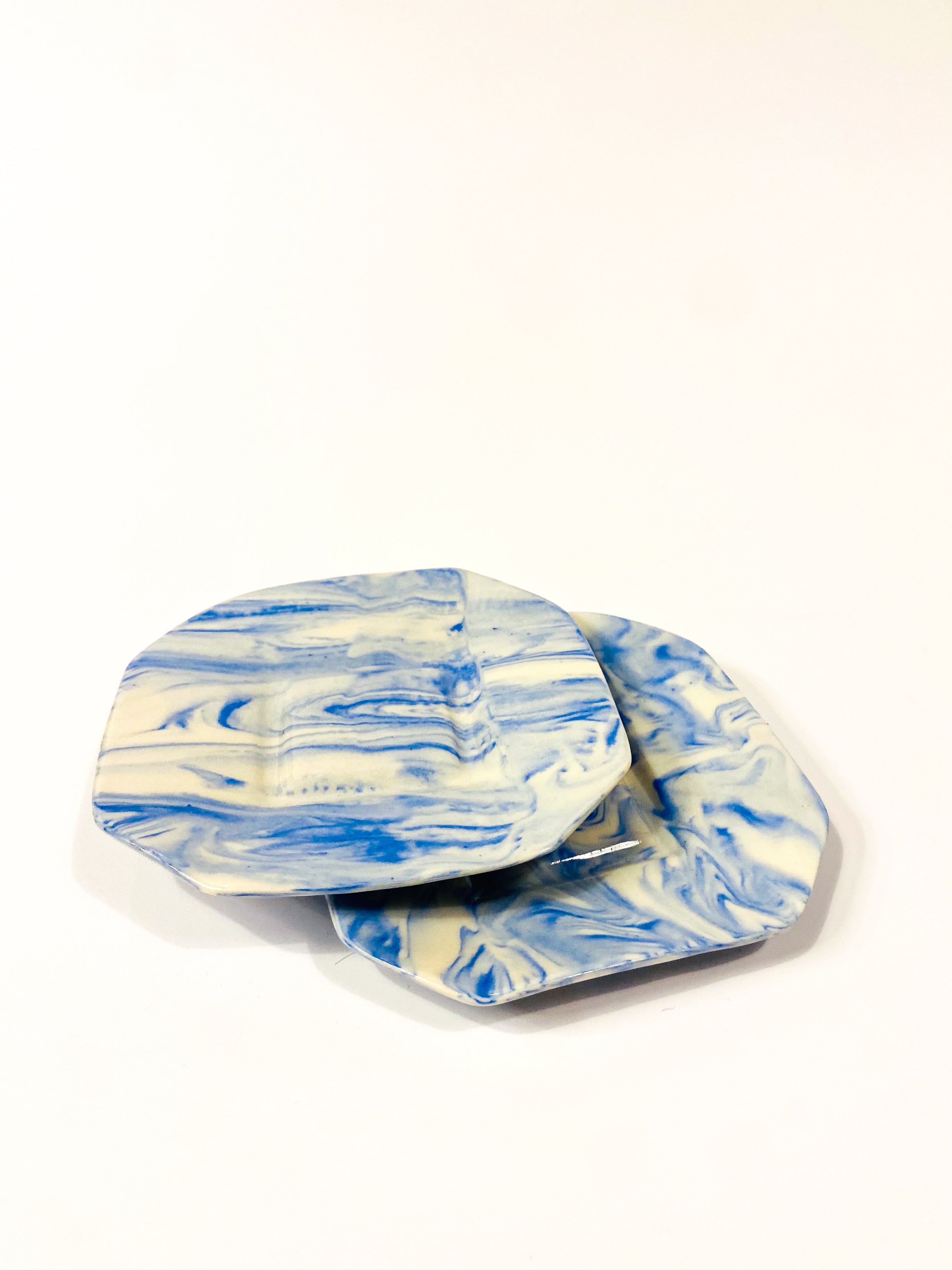 Isabel Rower Marbled Small Octogonal Plate in Blue